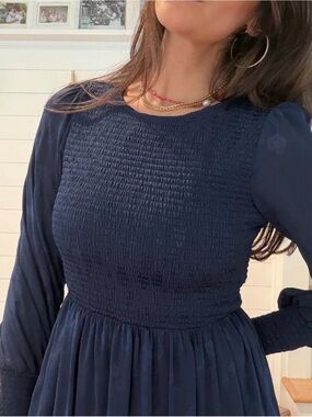 Baltic Born Stockholm Navy Blue Smocked Bodice Tiered Maxi Dress - Medium